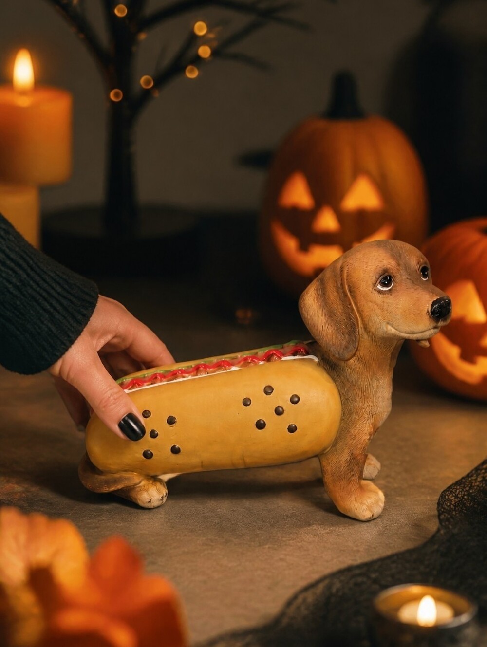NWT Dachshund Hot Dog Figurine – Adorable Novelty Dog Decor | Wiener Dog